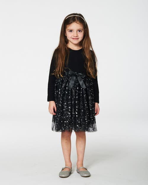 Shop Deux Par Deux Baby Girl's Bi-material Dress With Glittering Tulle Skirt Black In Anthracite