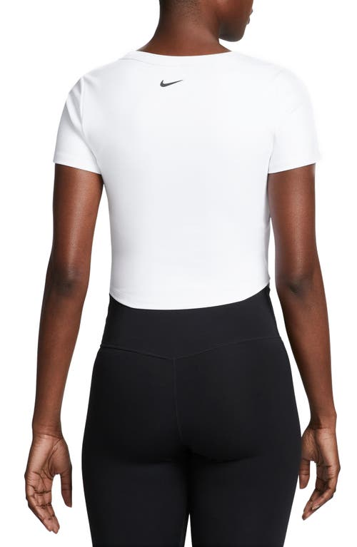Nike Phoenix Fleece Short Sleeve Crop Sweatshirt In White/black