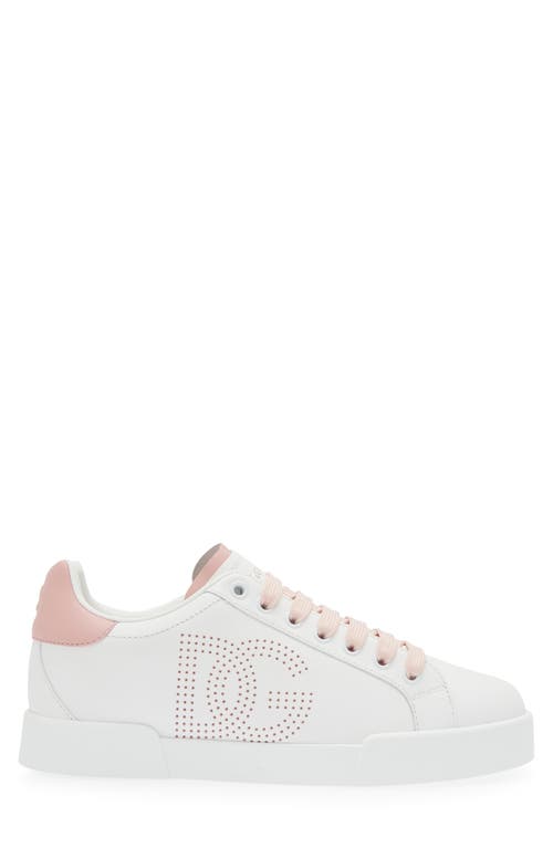 Dolce & Gabbana Portofino Low-top Leather Sneakers With Lateral Monogram In Pink