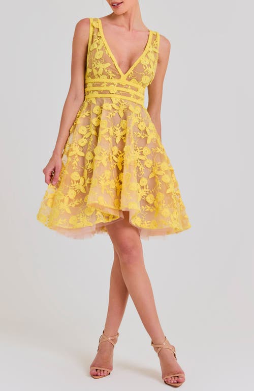 Lola Embroidered Sleeveless Fit & Flare Minidress in Light/pastel Yellow