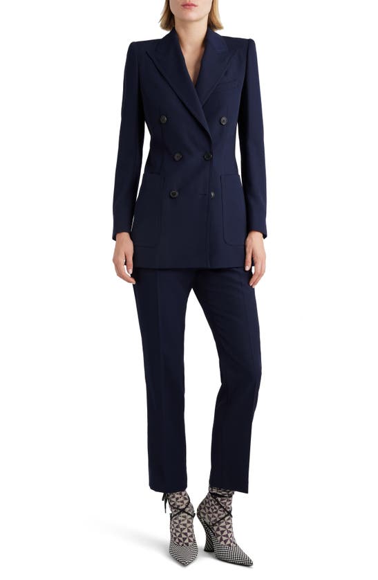 Shop Dries Van Noten Double Breasted Gabardine Blazer In Navy