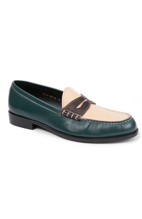 Anthony Veer Como Penny Loafer In Dark Green Brown