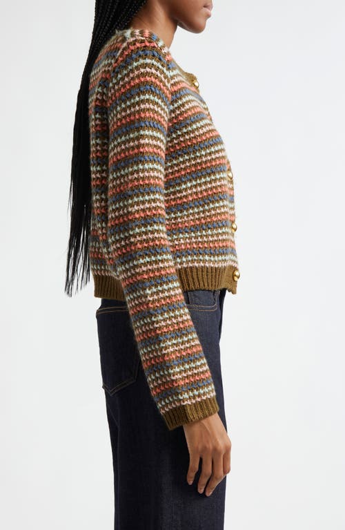 Shop Cinq À Sept Romina Stripe Cardigan In Dark Olive Multi