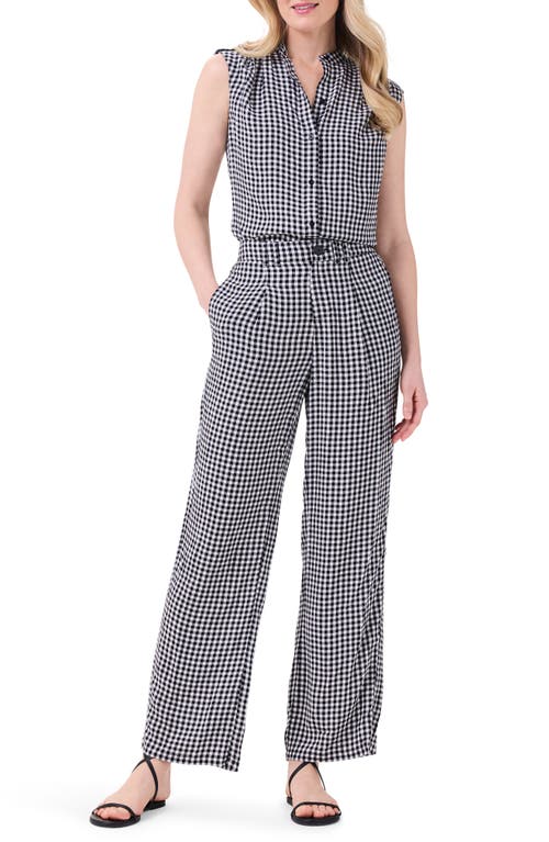 Nic + Zoe Gingham Sleeveless Button-up Shirt In Black Multi