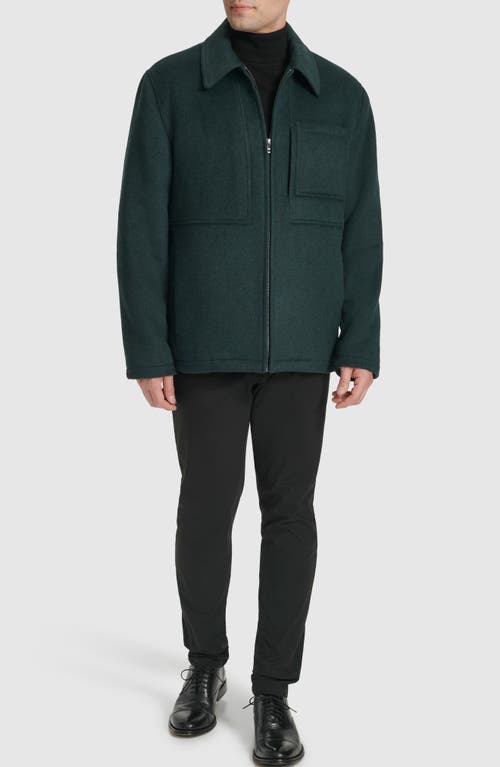 Cole Haan Felt Zip Front Shirt Jacket In Dark Green