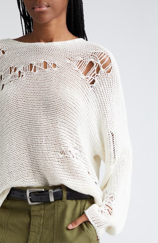 Shop R13 Distressed Linen & Cotton Blend Boyfriend Sweater In Ecru