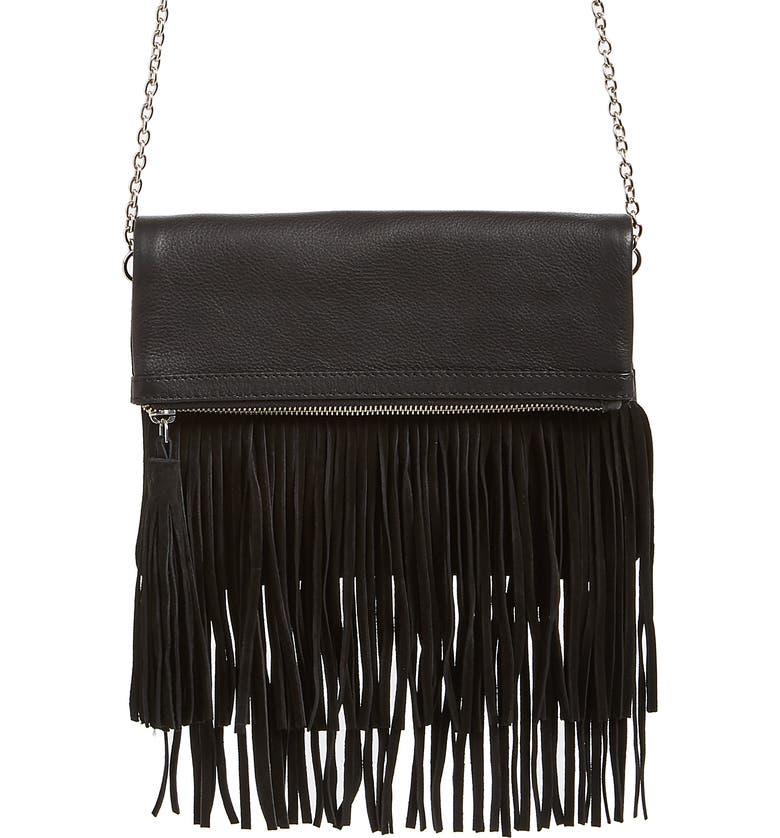 Fringe Leather Foldover Crossbody Bag