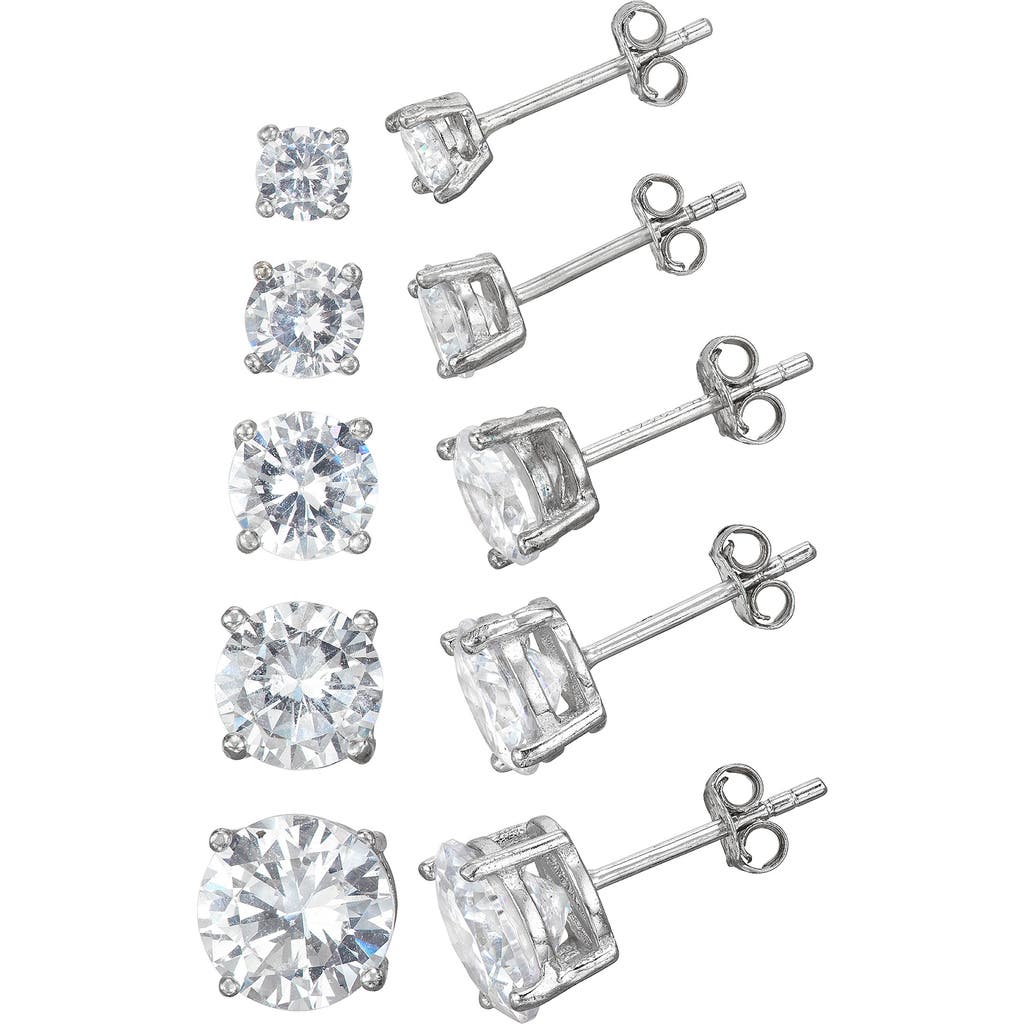 Fuzion Creations 5-pack Assorted Cz Stud Earrings In Silver