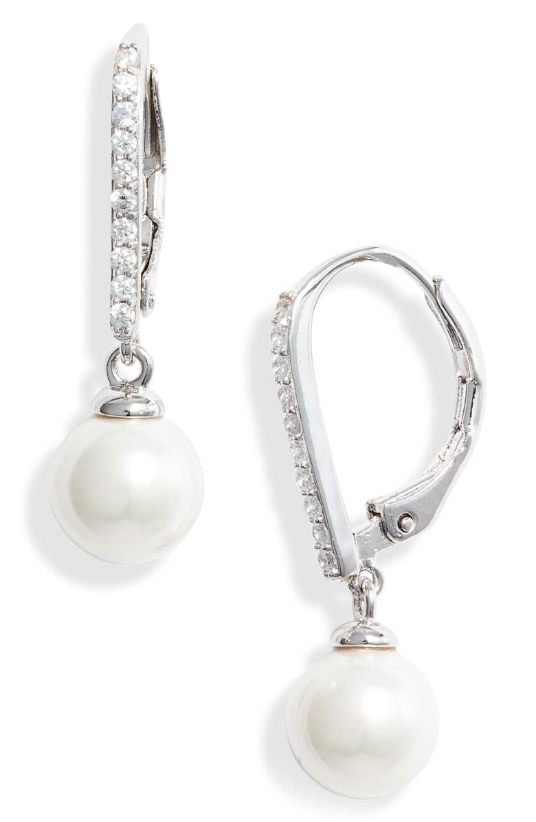 NORDSTROM Imitation Pearl Drop Earrings, Main, color, CLEAR- WHITE- SILVER