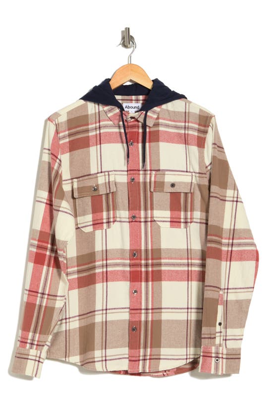 Abound Autumn Hooded Flannel Shirt In Ivory- Rust Autumn Plaid