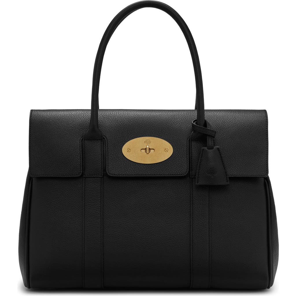 Mulberry Bayswater Pebbled Leather Satchel In Black/brass