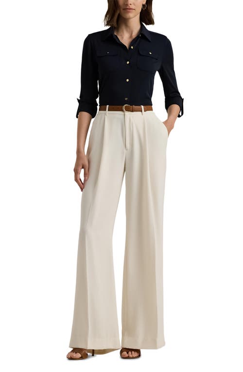 Shop Ralph Lauren Lauren  Double Faced Georgette Wide Leg Pants In Mascarpone Cream