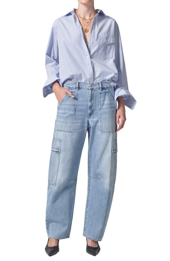 Shop Citizens Of Humanity Marcelle Low Rise Barrel Cargo Jeans In Cloud Nine