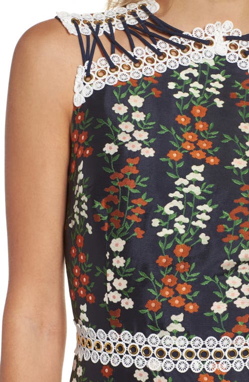 Keepsake The Label Faithful Floral Lace-up Shoulder Dress In Navy