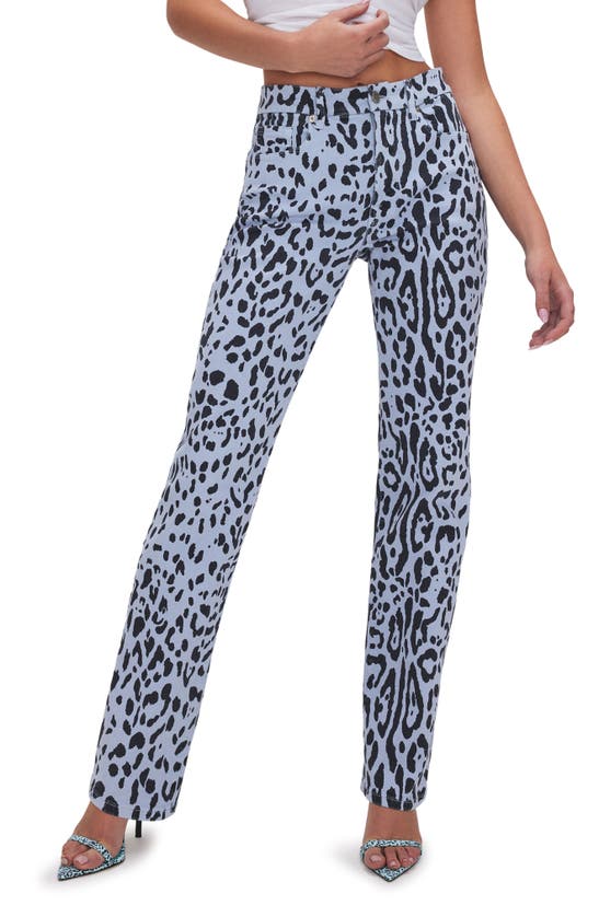 Shop Good American Good Icon High Waist Straight Leg Jeans In Mineral Glass Leopad001