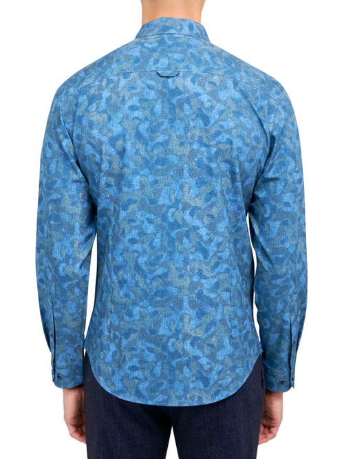 Brooklyn Brigade Abstract Print 4-way Stretch Performance Long Sleeve Shirt In Blue