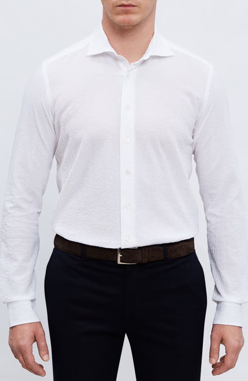 Cotton Seersucker Button-Up Shirt in White