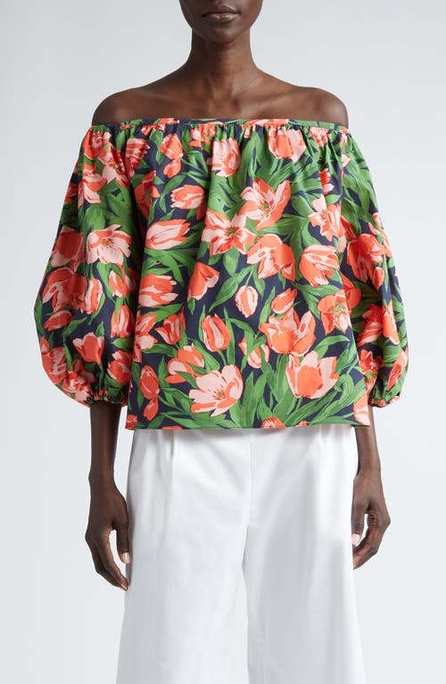 Carolina Herrera Floral Off the Shoulder Balloon Sleeve Top Midnight Multi at Nordstrom,