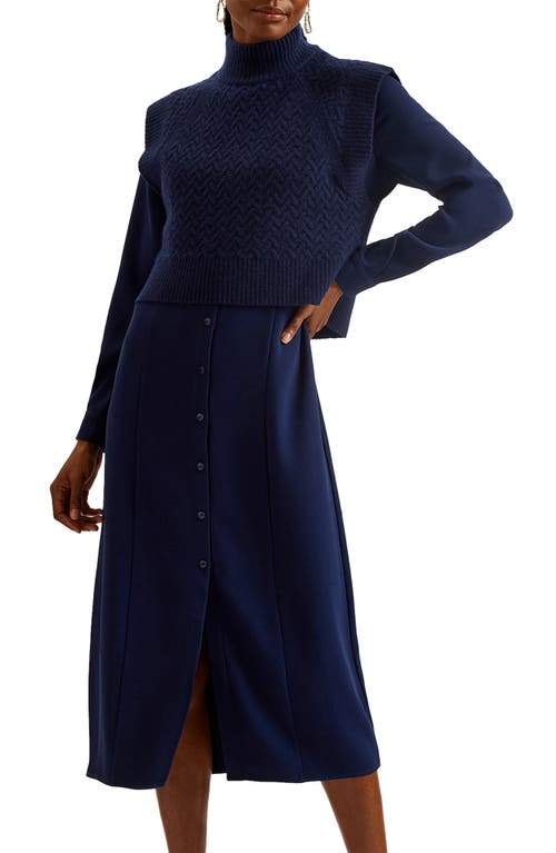Ted Baker Elsiiey Layered Look Long Sleeve Shirtdress In Navy