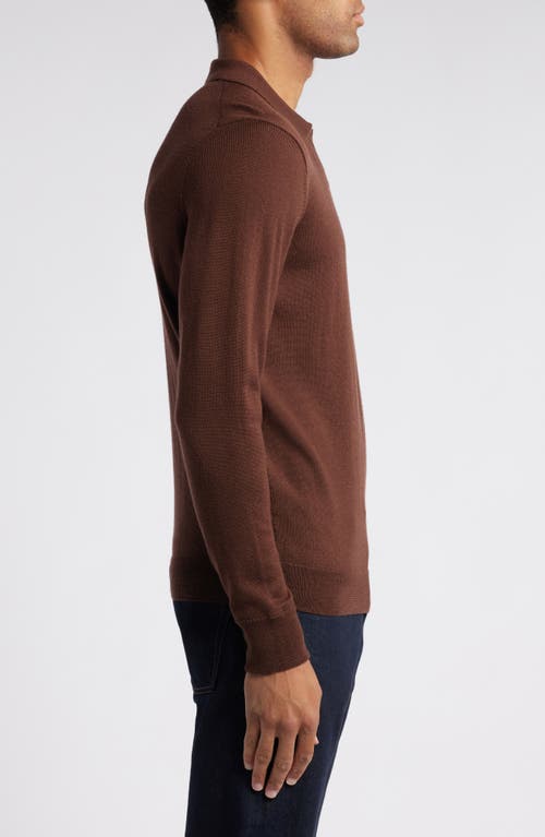 Shop Nordstrom Johnny Collar Long Sleeve Merino Wool Sweater In Brown Bitter