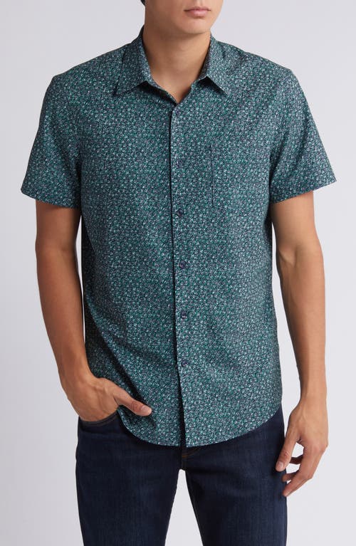 Nordstrom Trim Fit Leaf Print Short Sleeve Cotton Button-up Shirt In Green