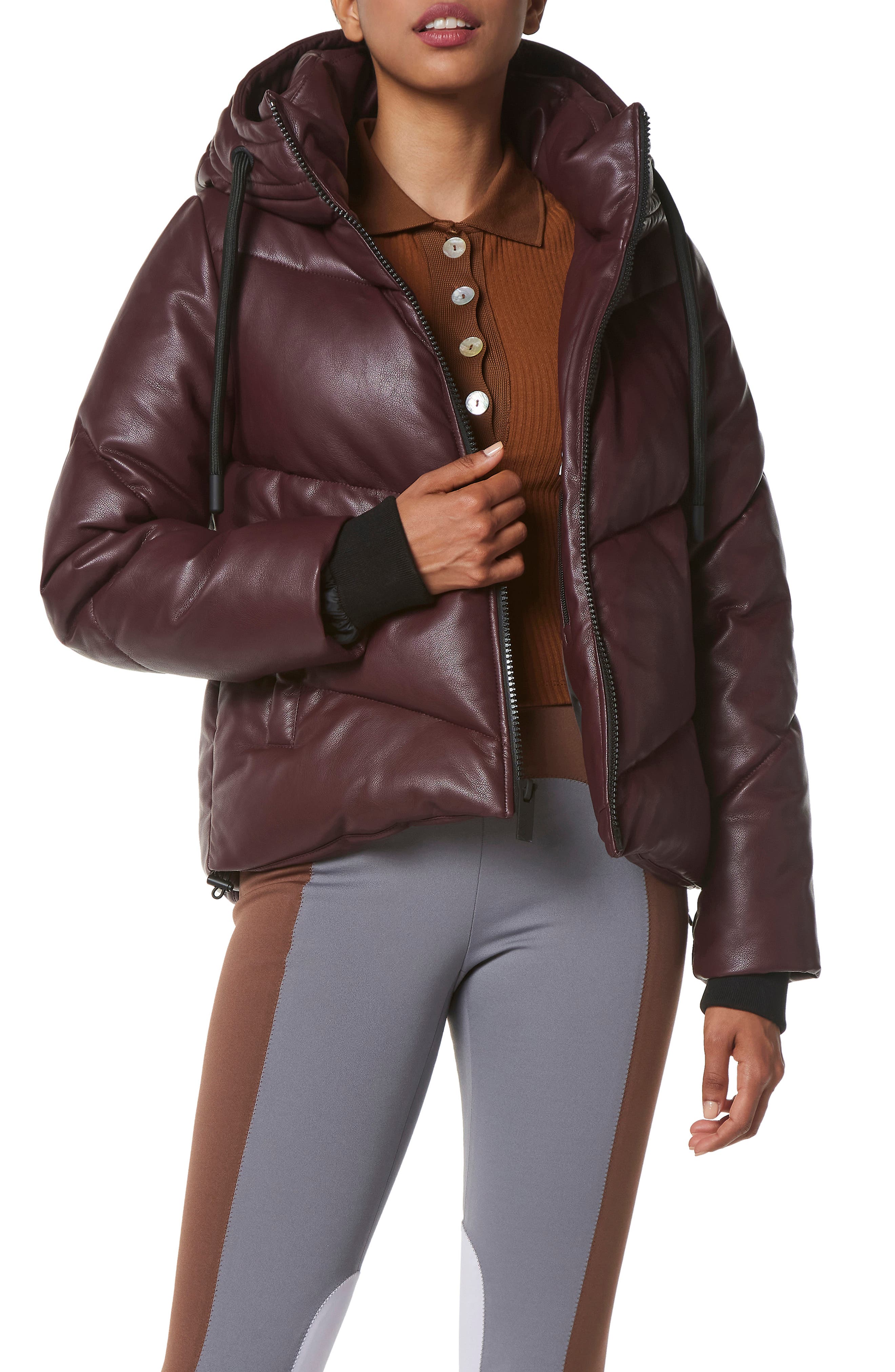 vegan leather puffer jacket