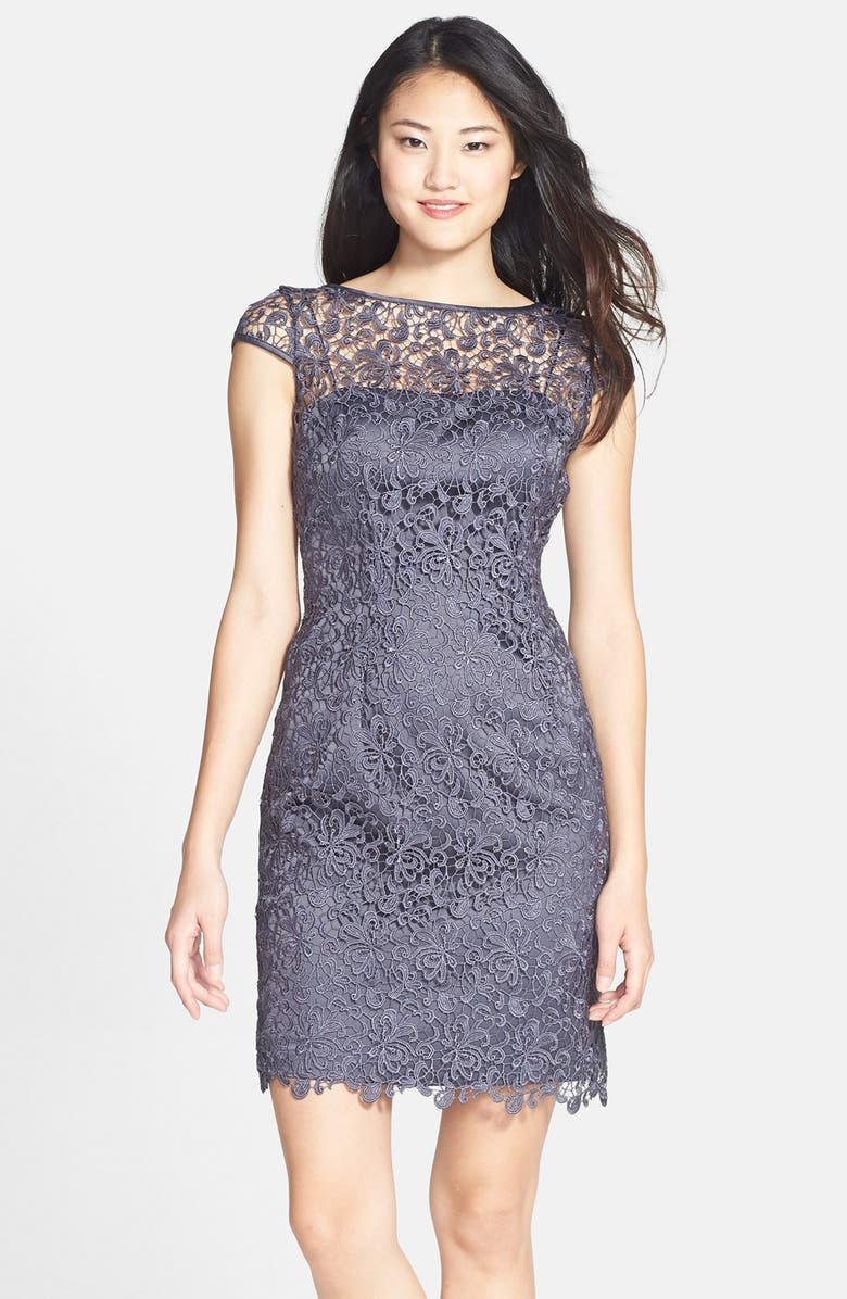 Adrianna Papell Cap Sleeve Lace Sheath Dress (Petite) | Nordstrom