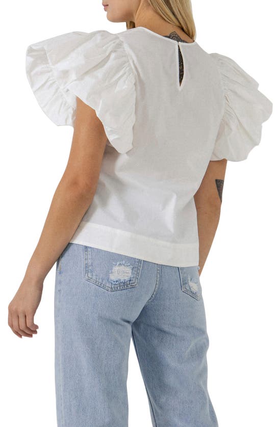 Shop English Factory Folded Ruffle Sleeve Top In White