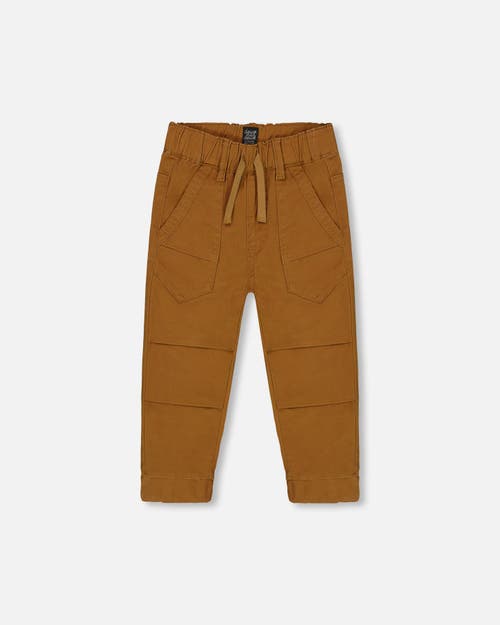 Shop Deux Par Deux Boy's Stretch Twill Pleated Knee Jogger Pants Caramel Brown In Chipmunk