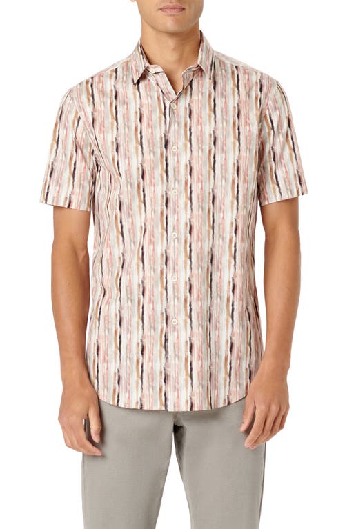 Bugatchi Julian Stripe Short Sleeve Stretch Cotton Button-Up Shirt Dusty Pink at Nordstrom,
