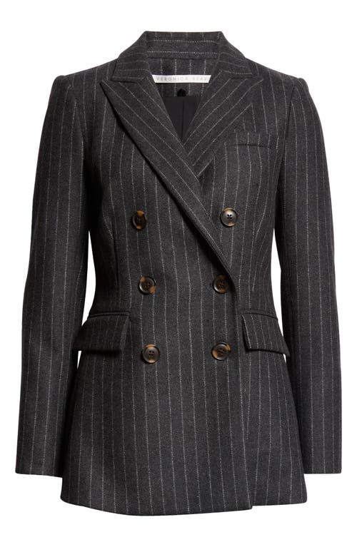 Veronica Beard Ellette Chalk Stripe Stretch Wool Dickey Jacket in Charcoal Multi at Nordstrom, Size 4