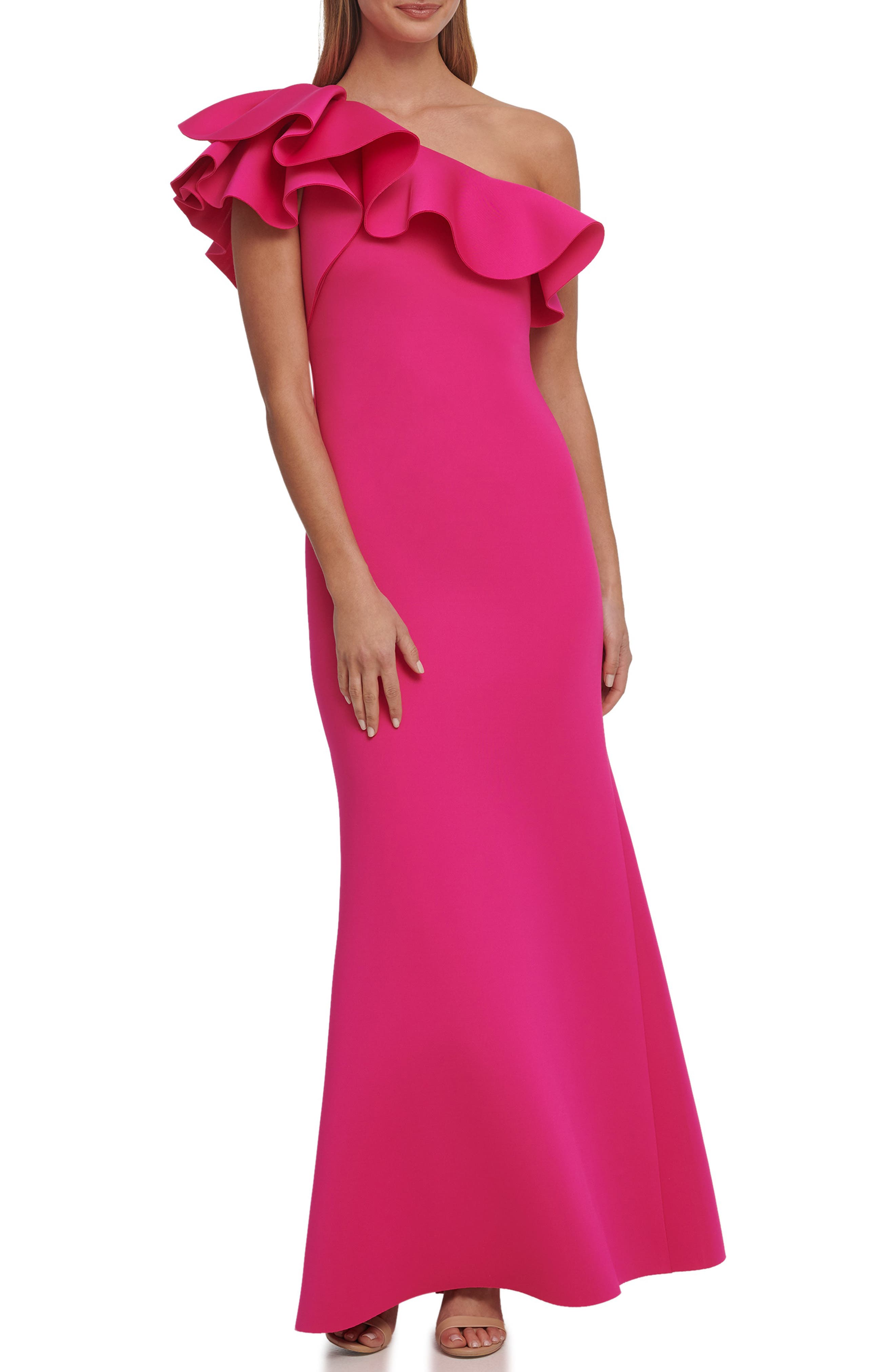 eliza j pink one shoulder dress