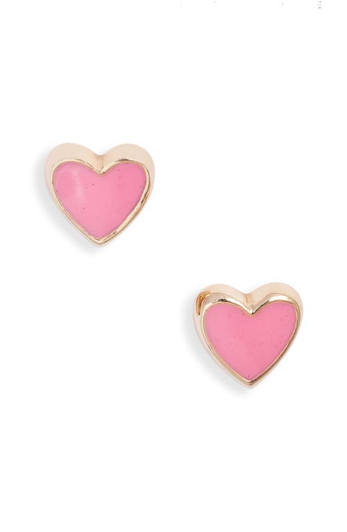 Enamel Heart Stud Earrings in Pink