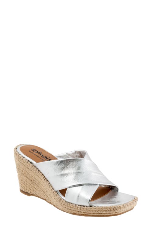 SoftWalk Hastings Espadrille Platform Wedge Slide Sandal Silver Metallic at Nordstrom,