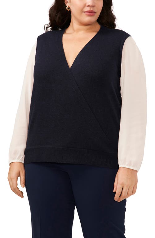 halogen(r) Layered Mixed Media Sweater in Classic Navy