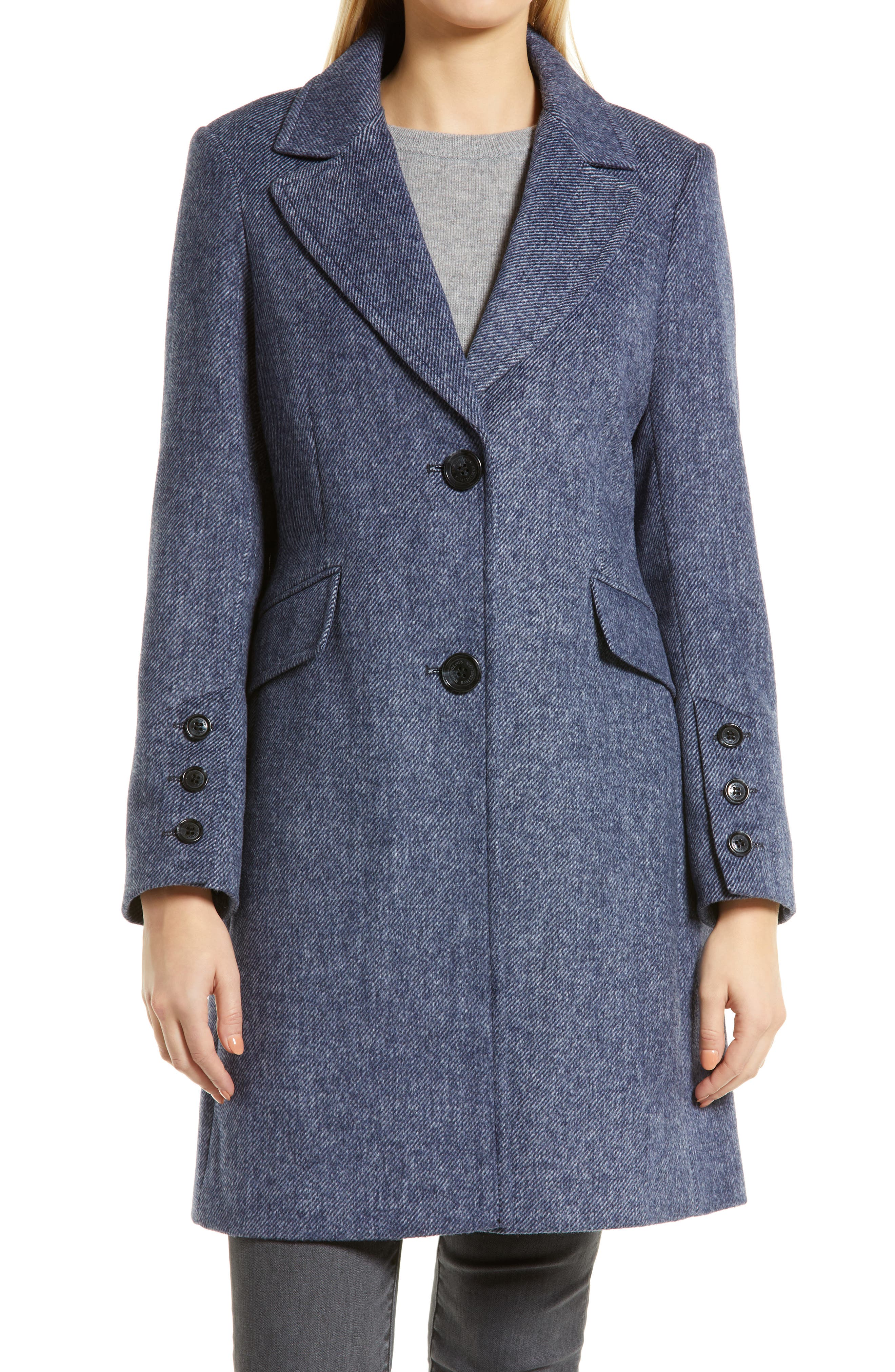 Sam Edelman Mini Herringbone Notch Collar Wool Blend Coat Nordstrom