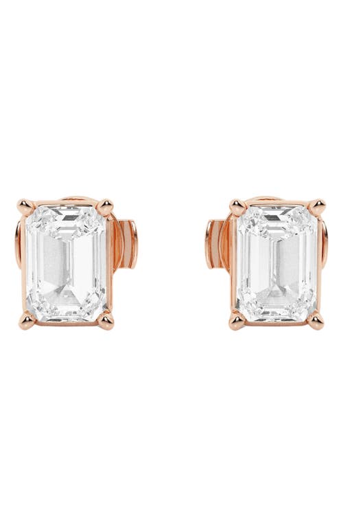 Shop Badgley Mischka Collection 14k Gold Emerald Cut Lab-created Diamond Stud Earrings In Rose Gold