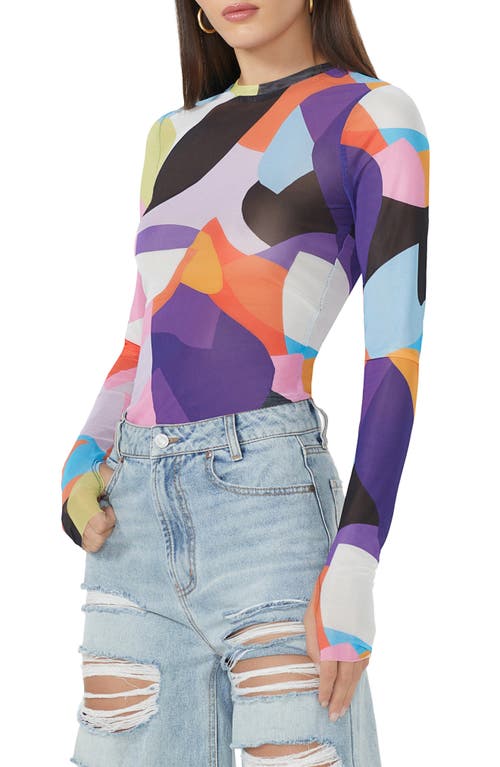 AFRM Kaylee Crewneck Mesh Top in Abstract Color Block