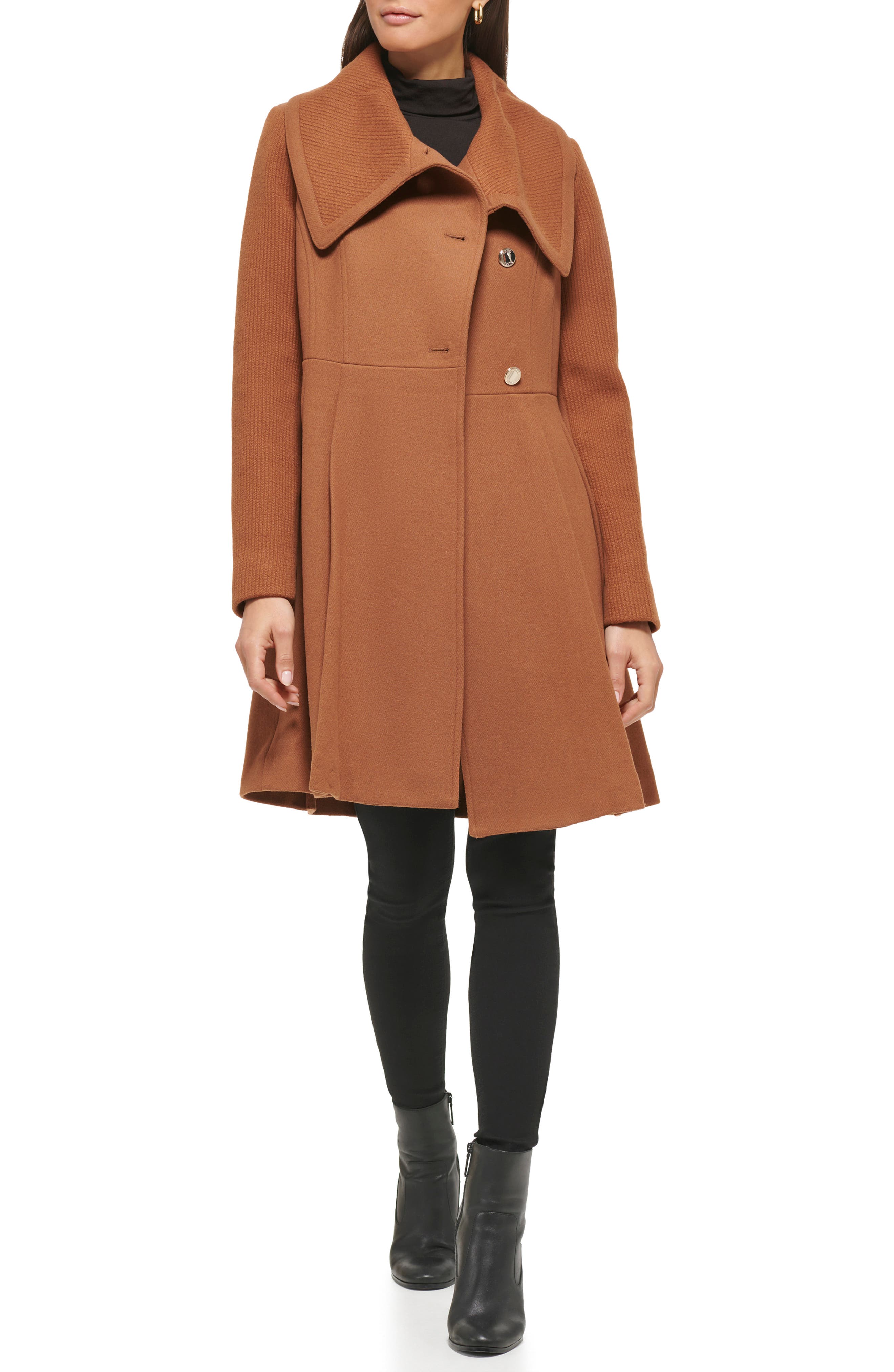Guess Wool Knit Assymetrical Collar Coat - S