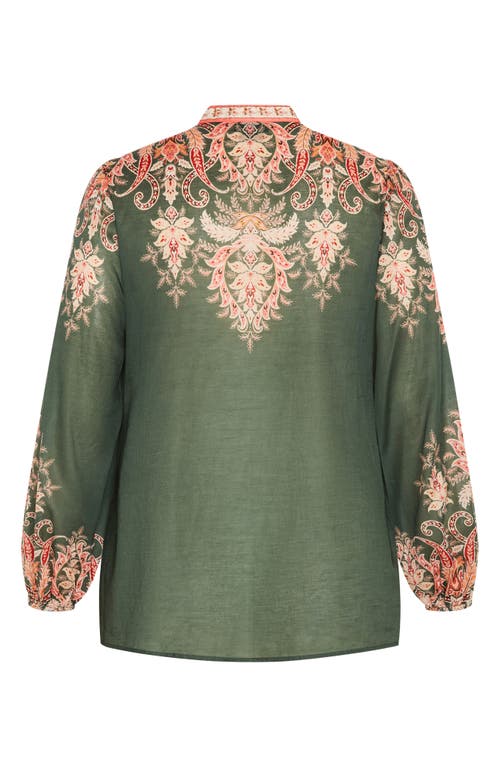 Shop City Chic Chloe Placed Floral Print Button-up Shirt In Sage Placement