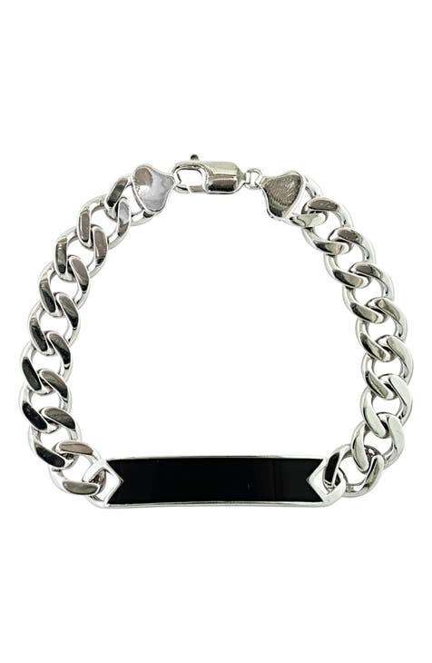 Sterling Silver Onyx Bar Curb Link Bracelet