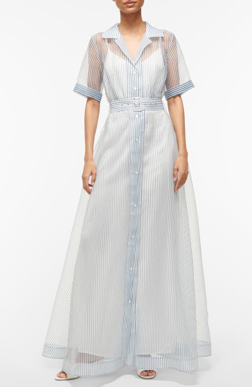 STAUD Stripe Short Sleeve Maxi Shirtdress Ivory Micro at Nordstrom,