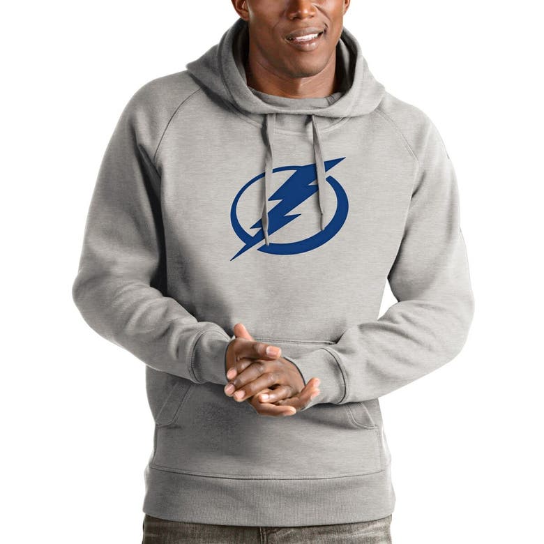 Shop Antigua Heathered Gray Tampa Bay Lightning Logo Victory Pullover Hoodie In Heather Gray