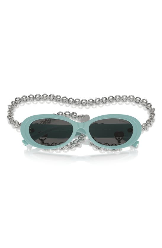 Shop Tiffany & Co 54mm Oval Sunglasses With Chain In Blue Grey