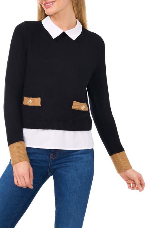 Shop Cece Layered Look Faux Pocket Sweater In Rich Black