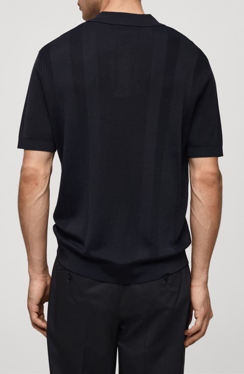 Shop Mango Stripe Rib Knit Polo In Dark Navy