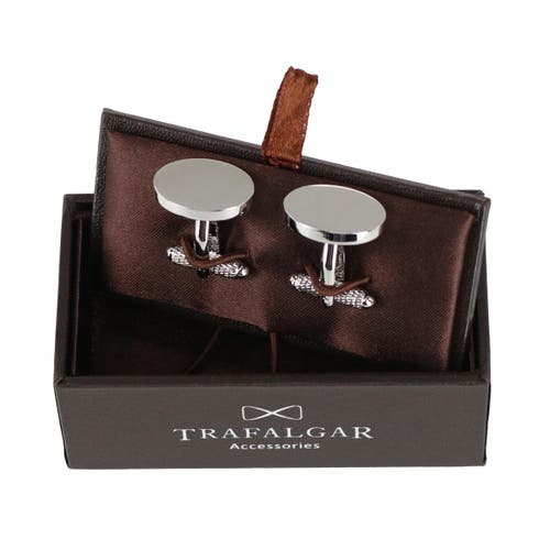 Shop Trafalgar Asher Oval Brass  Cufflinks In Silver