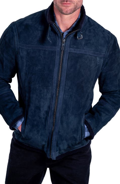 Comstock & Co. Paratrooper Water Resistant Reversible Leather & Nylon Bomber Jacket in Navy