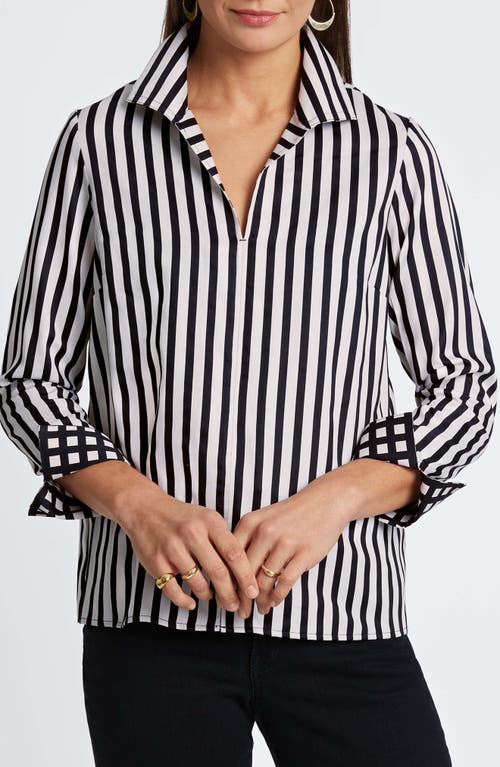 Shop Foxcroft Agnes Stripe Long Sleeve Cotton Sateen Shirt In Silver Birch Stripe