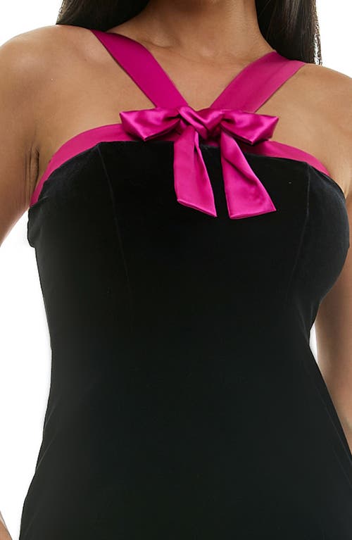 Shop City Studio Satin Bow Sleeveless Velvet Minidress In Black/orchid